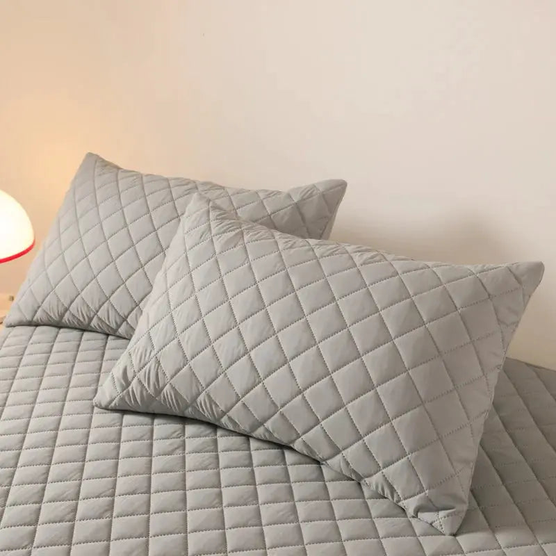 Pillowcase set, double-deck quilted cotton, gray, 2-pack, waterproof, anti-mite, anti-bacterial, Simples Market