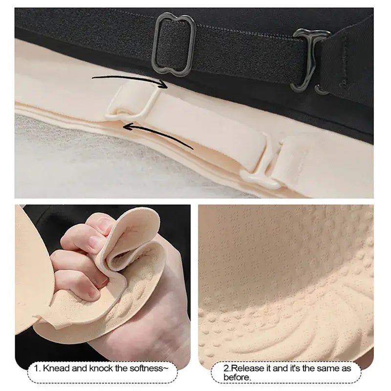 Beige women's invisible backless strapless bra with convertible straps and textured inner surface