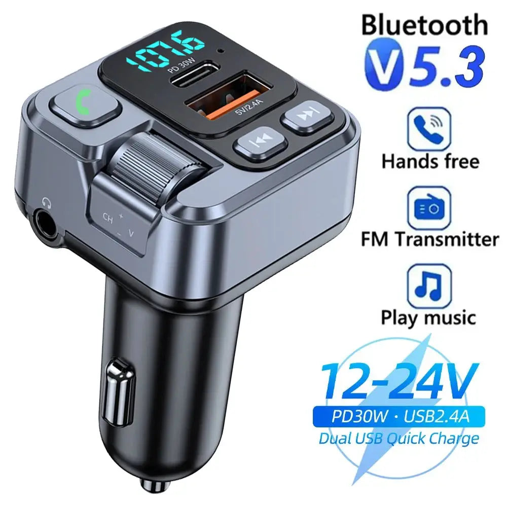 Car Bluetooth Receiver With USB U Disk Read And 20W PD Fast Charging Digital Display FM Transmitter For Cellphones