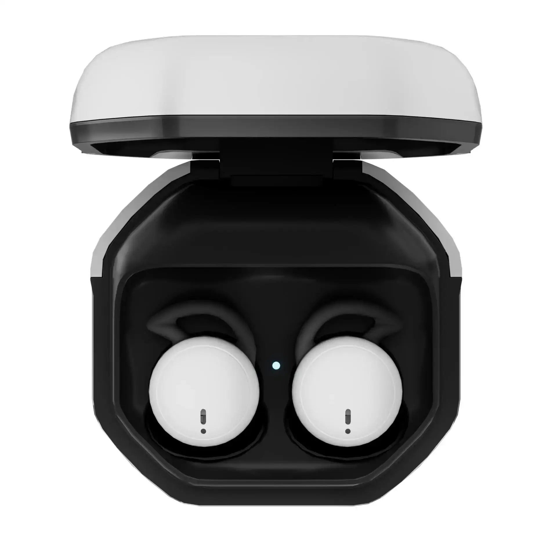 Bluetooth Earbuds in white charging case with two earbuds