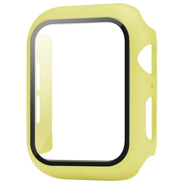 Yellow silicone Apple Watch protective case with clear screen bezel for 40–46mm models