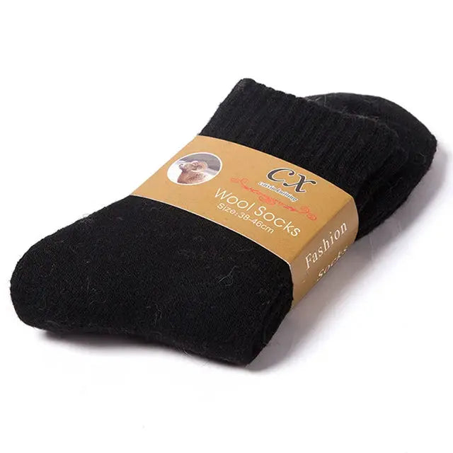 Unisex Merino Wool Winter Thermal Plush Snow Socks For Men And Women Solid Color