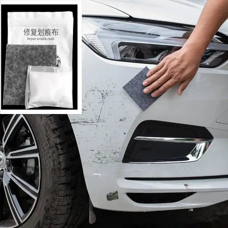 Simples Market Nano Magic Car Scratch Remover Cloth; gray buffing cloth, 2pc kit for repairing scratches on white car.
