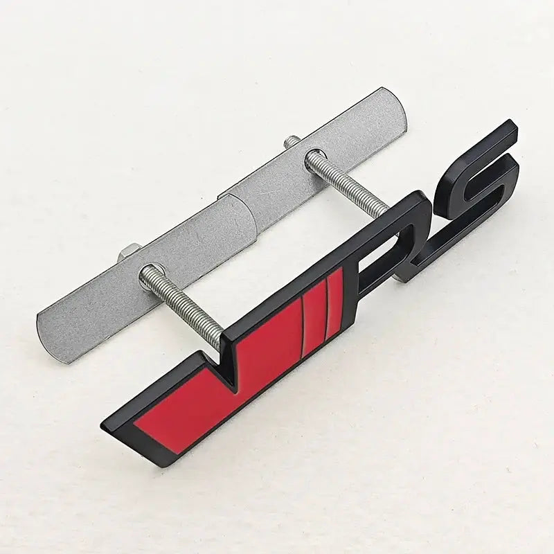 3D metal VRS badge emblem in red and black with mounting bolts for car grille
