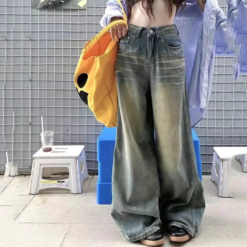 Vintage Y2K Wide Leg High Waisted Denim Jeans For Women Button Fly