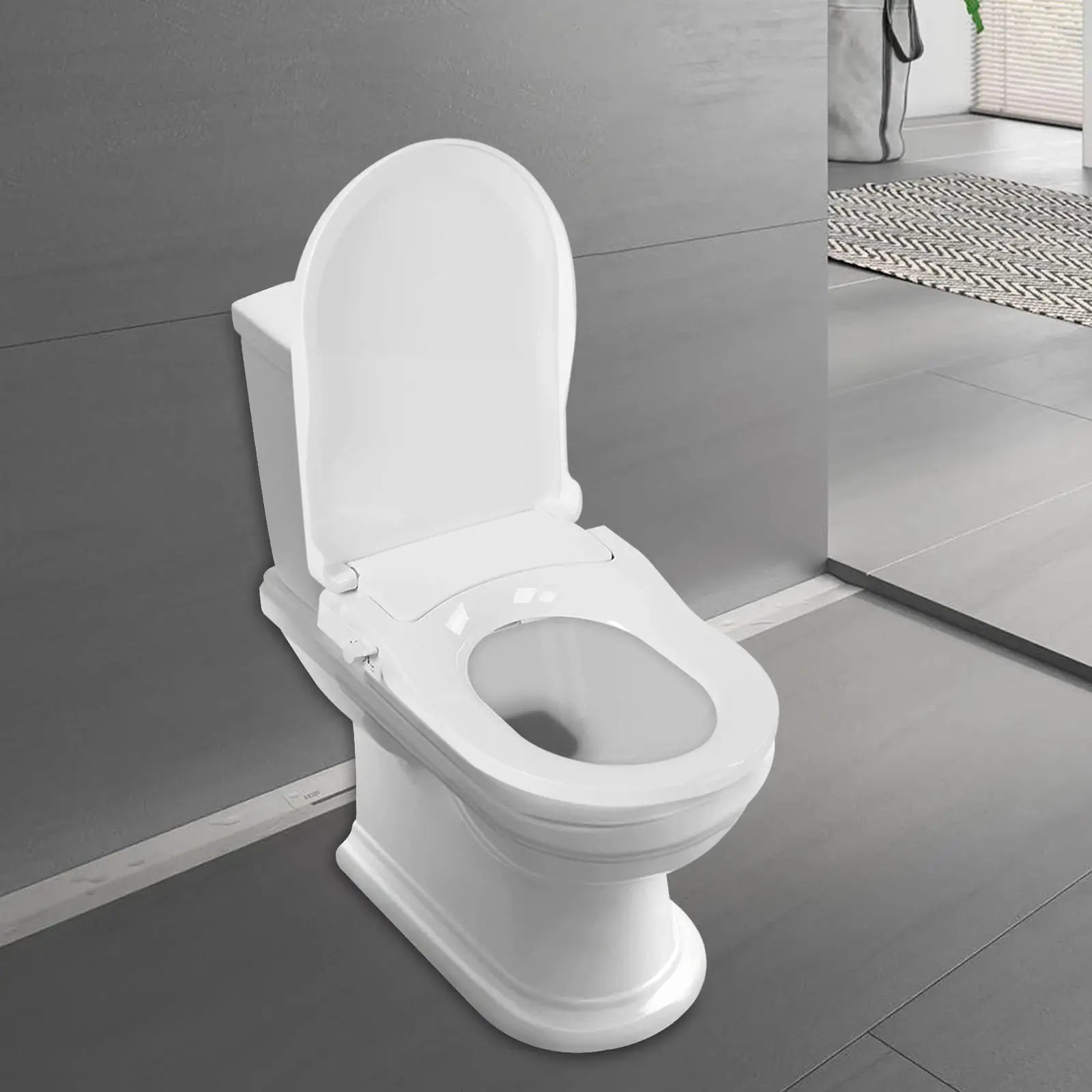 Smart toilet seat cover, white, non-electric with slow-damping dual-nozzle design