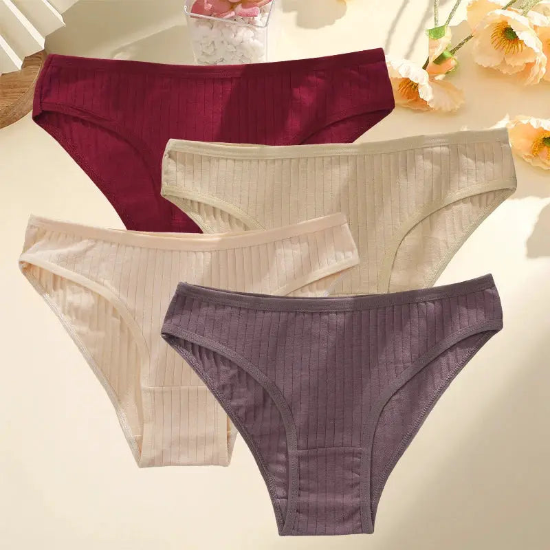 4-pack women's cotton striped panties set in burgundy, beige, nude, plum