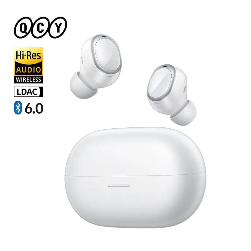 QCY MeloBuds A30 wireless earbuds in white with charging case, LDAC Hi-Res, Bluetooth 6.0