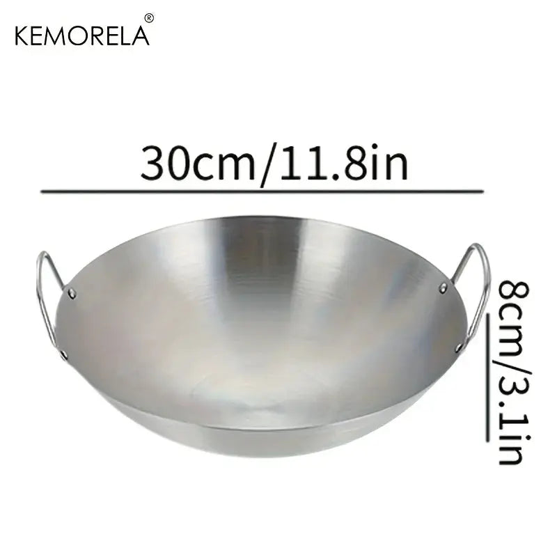 Stainless Steel Wok Uncoated With Double Handles 26 To 34 Cm High Quality Chef Pan For Home Stir Fry Cooking