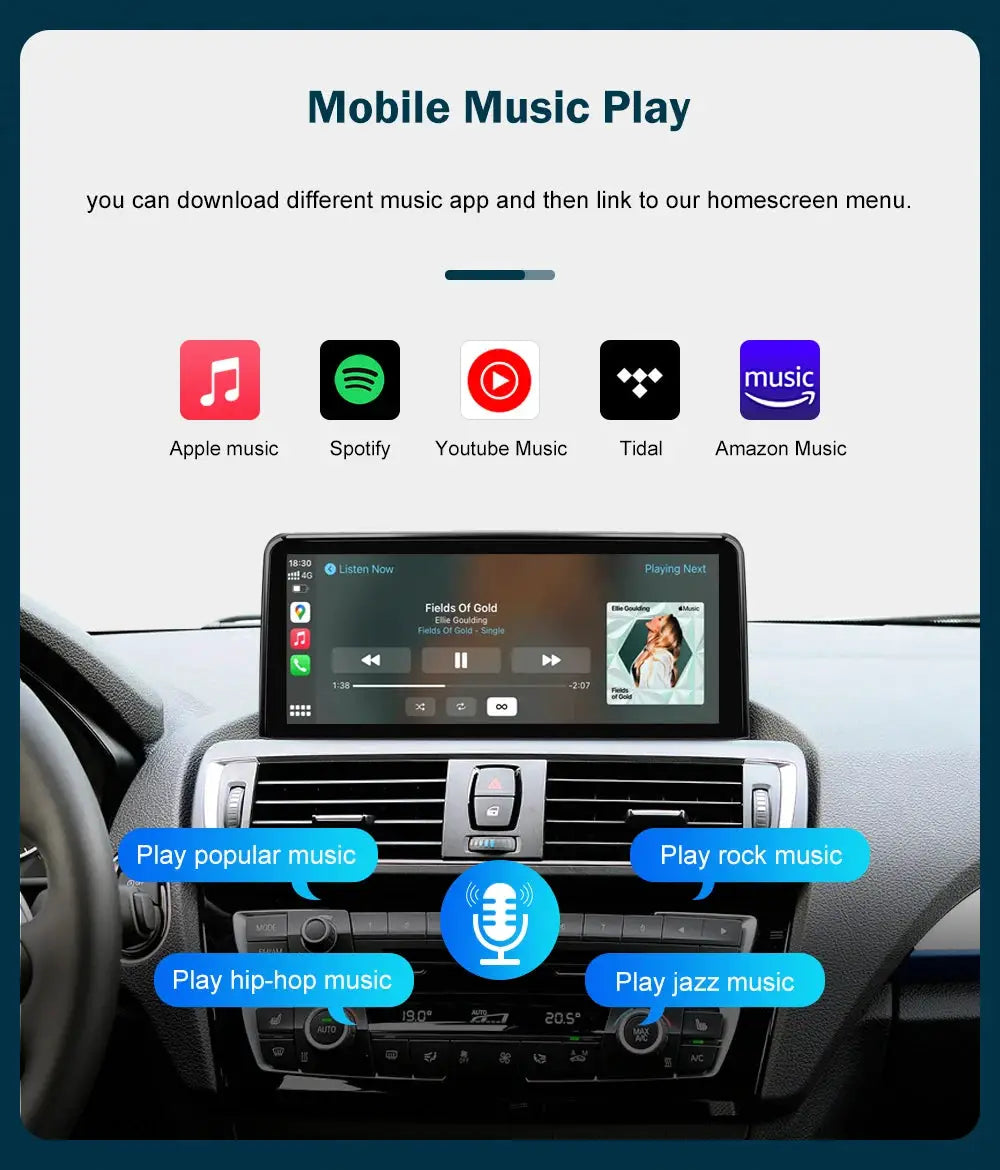 Simples Market 10.25–12.3 inch wireless CarPlay Android Auto infotainment display for BMW 1–4 Series, dash-mounted