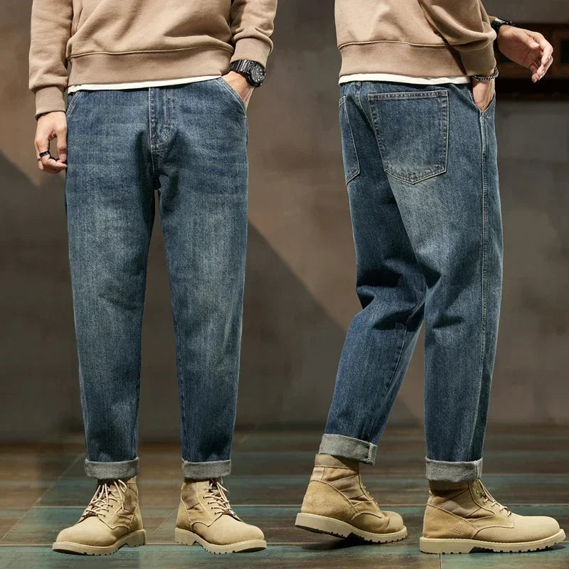 2025 Autumn Winter Mens Harem Jeans Comfortable Solid Color Pants