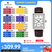 FARASUTE retro square men's mechanical wristwatch with brown leather strap and sapphire glass