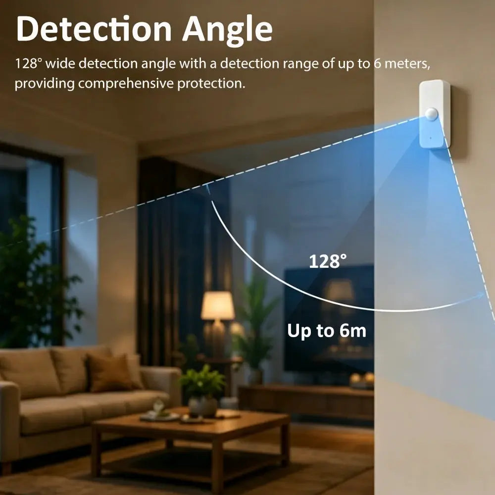Simples Market Tuya WiFi Zigbee PIR motion sensor, wall-mounted, 128° detection up to 6 m for home safety
