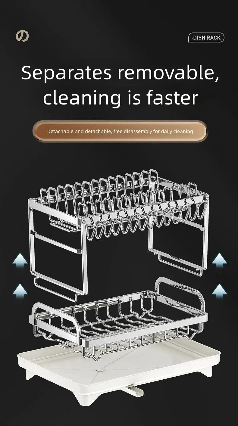 Simples Market stainless steel two-tier dish rack with detachable draining tray for bowls and plates