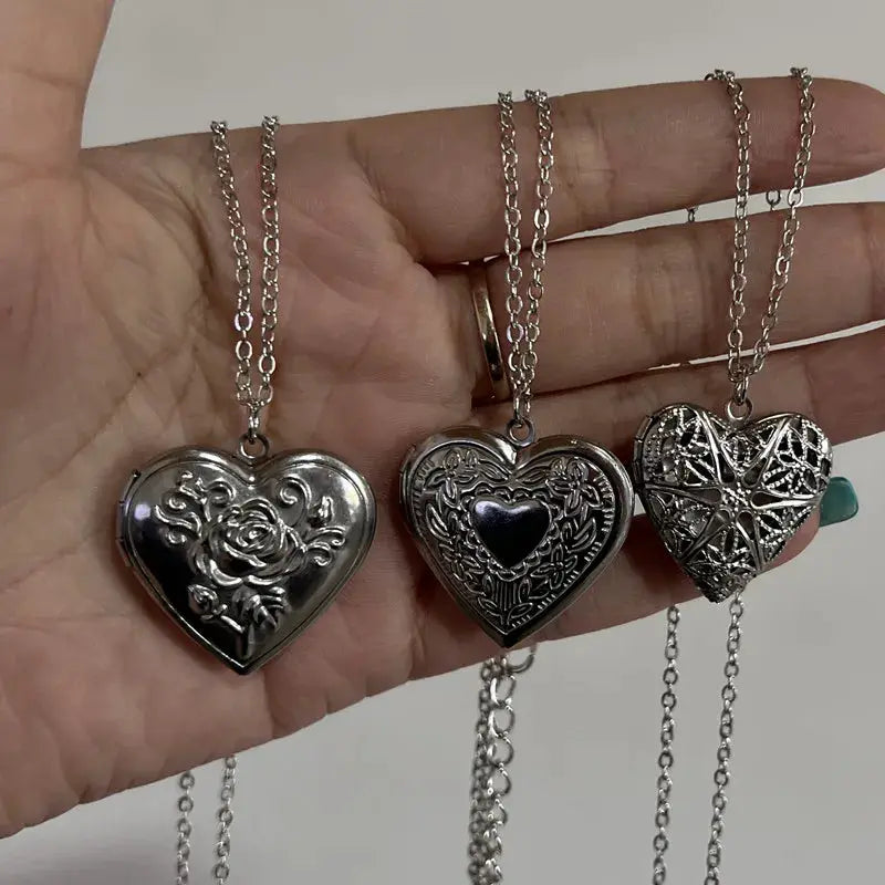 Romantic Heart Locket Pendant Openable Stainless Steel Photo Frame Necklace For Women Men Keepsake Gift