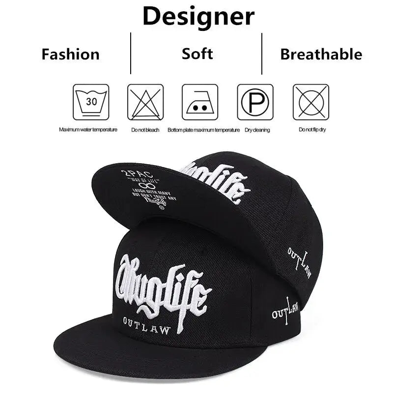 Fashion Fastball Cap Thuglife Embroidery Hip Hop Baseball Hat Snapback For Adults Adjustable Sun Outdoor Casual Bone