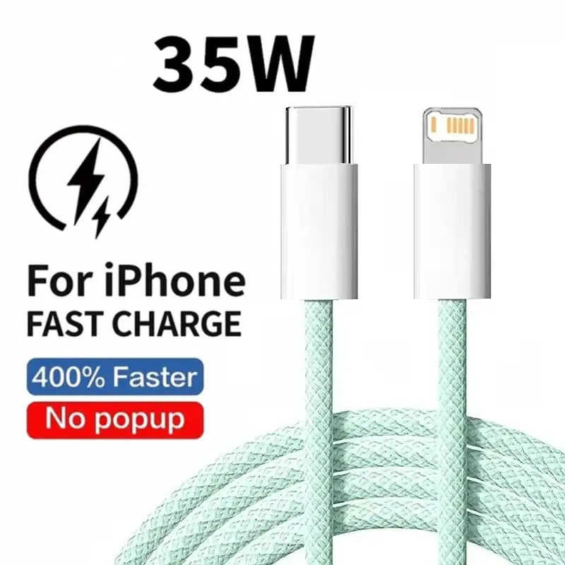 Braided USB C to Lightning Cable 35W PD Fast Charging for iPhone 7 to 14 Pro Max 1m 2m