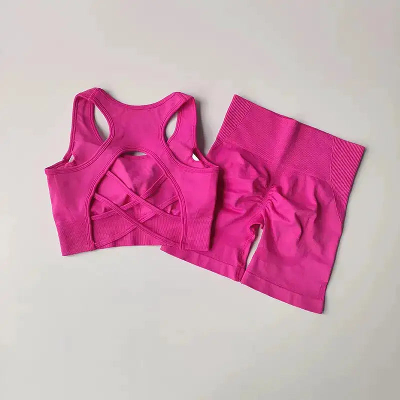 ZenFlex Seamless Yoga Set for Women Breathable Quick Dry Two Piece High Waist Bra and Shorts