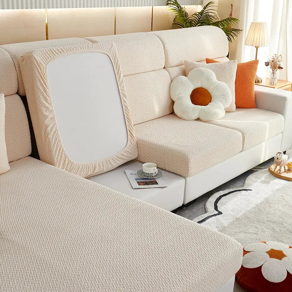 Jacquard Sofa Slipcover Twill Pattern Elastic Cover For L Shaped Sofas Loveseats Chairs Furniture Protector Living Room