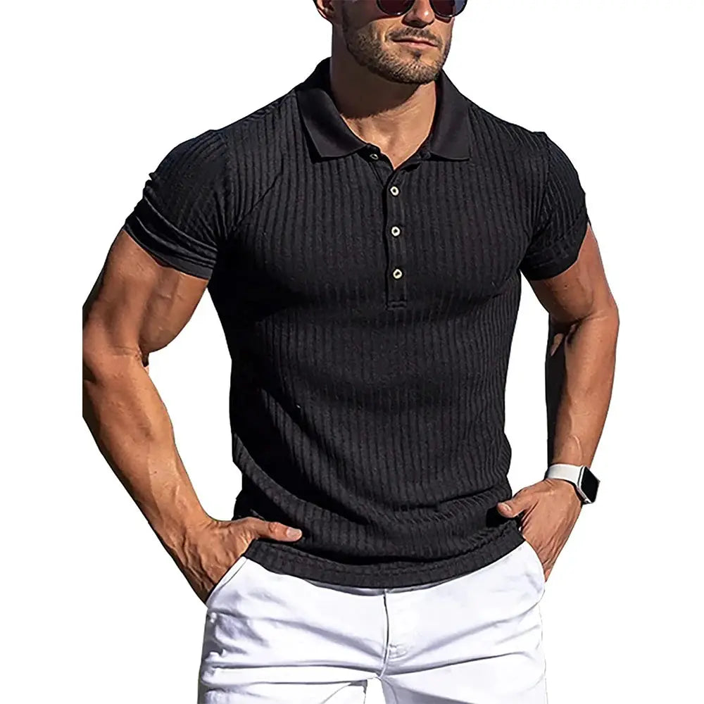 Simples Market men's black striped polo shirt with short sleeves