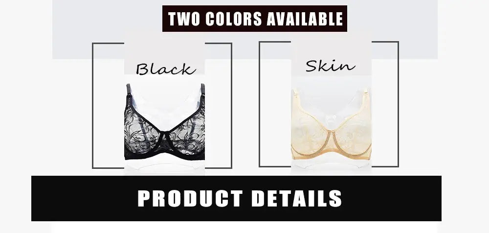 Womens lace underwire bra by Simples Market in black and nude, hollow-out embroidery, plus-size available
