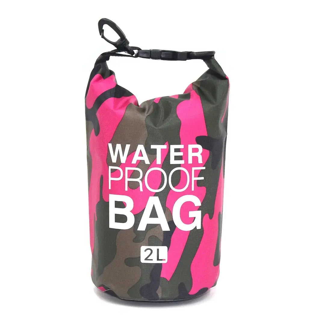 Dry bag waterproof 2L by Simples Market in pink camouflage with top clip