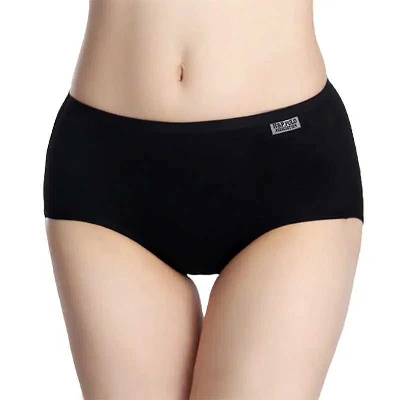 Women's black high-waist cotton briefs, plus-size soft underwear