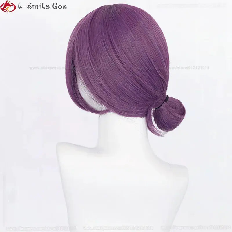 Anime Rezee Cosplay Wig, 45cm purple heat-resistant synthetic hair, styled in a low bun; Simples Market