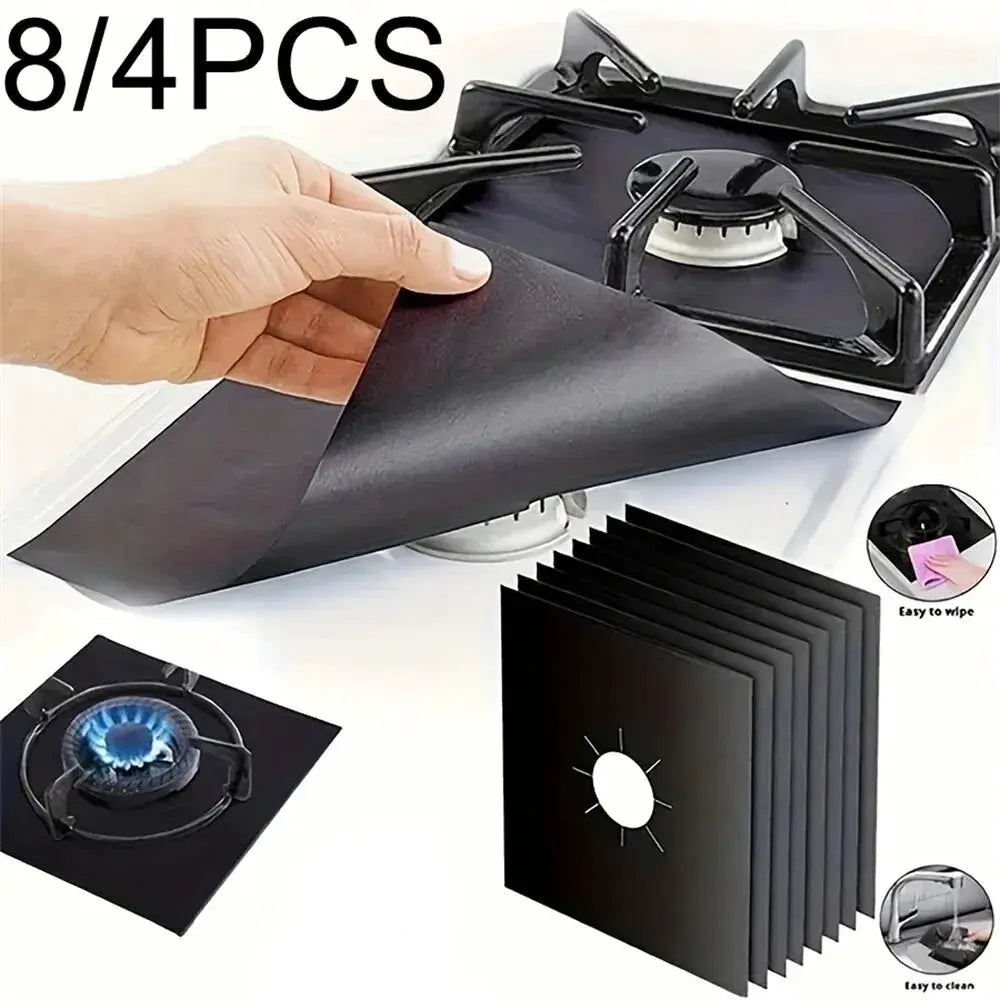 Four Or Eight Piece Gas Stove Protector Cover Set Stovetop Burner Liners Fiberglass Mats For Easy Cleanup