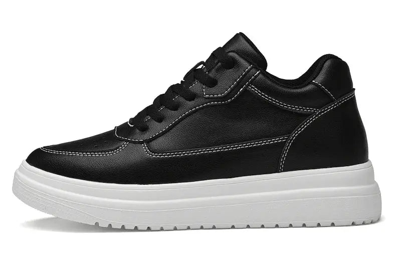 Men's black leather elevator sneakers with white chunky sole