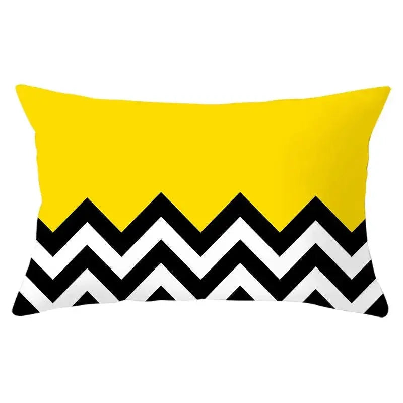 Rectangular 30x50 cm polyester decorative pillowcase in yellow with black chevron zigzag pattern