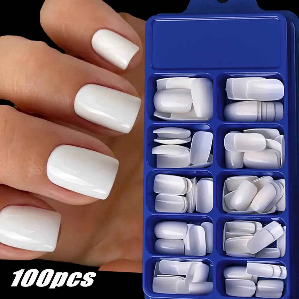 Nailuxe Light Pink Press On Nails Short To Medium Square Full Cover Tips 100 Piece Set For Hands And Feet
