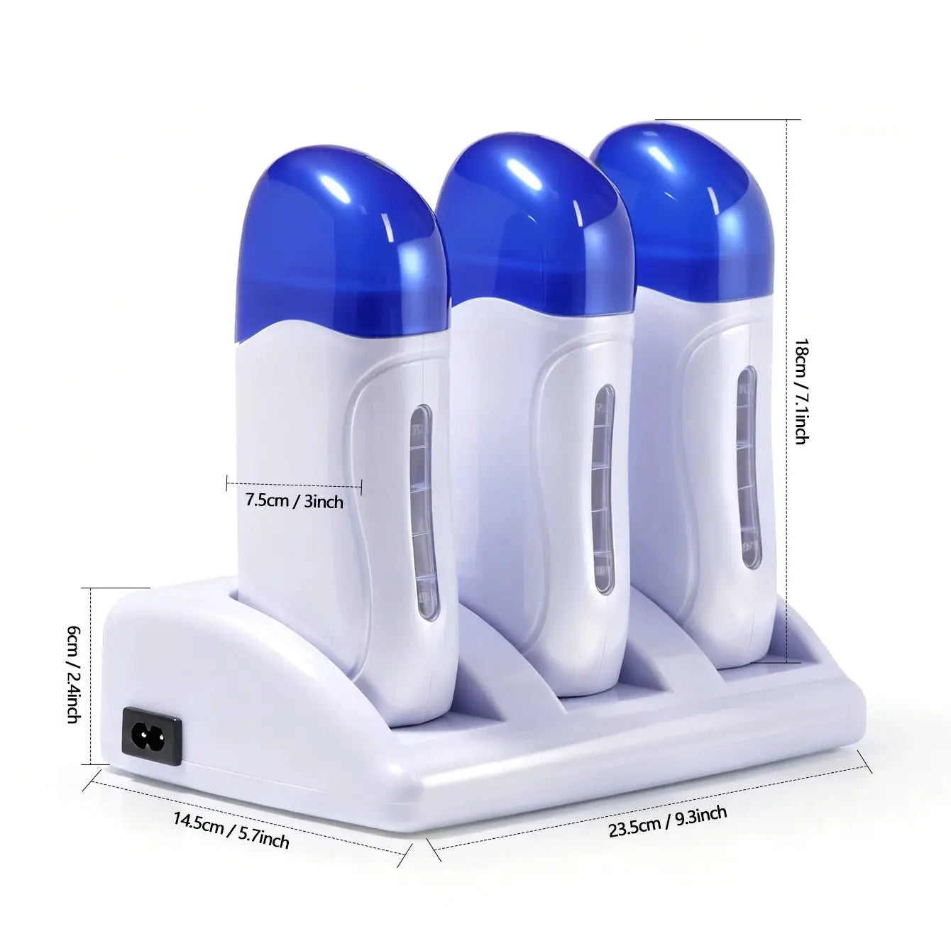 Simples Market three-unit roll-on wax warmer set with white bodies and blue caps