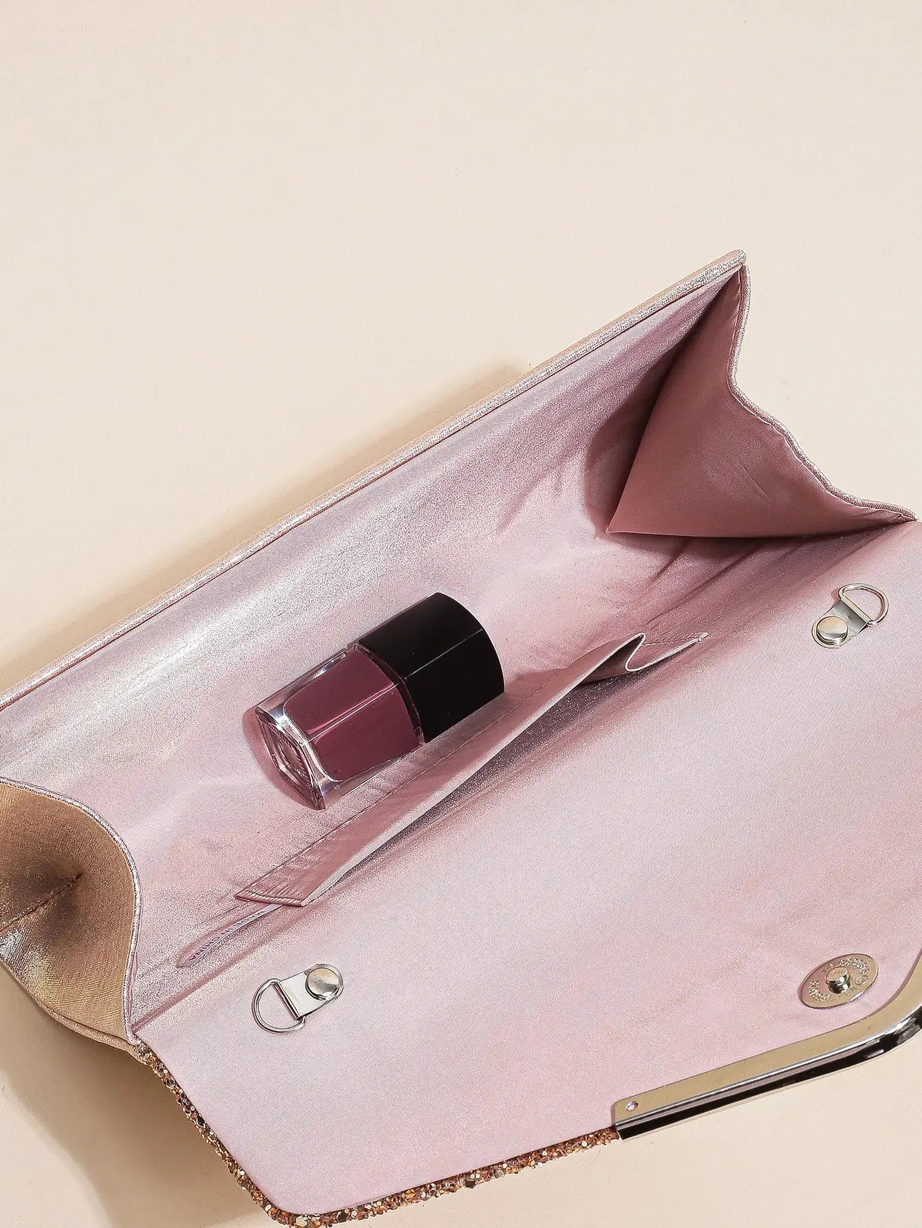 Simples Market pink sequin envelope clutch handbag with satin interior for party wear