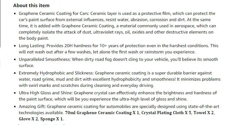 Graphene Ceramic Coating 20H by Simples Market, for cars, self-healing with UV track tech, professional protection.