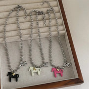 LATS Enamel Colt Horse Pendant Necklace For Women Colorful Silver Plated Alloy Beads Chain Choker