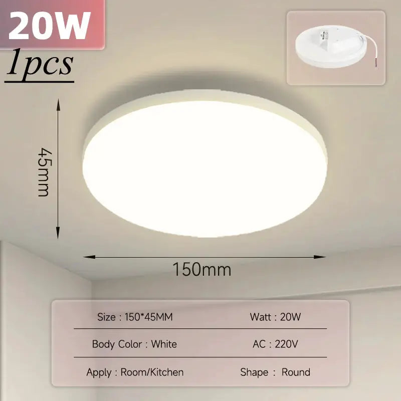 Round white LED ceiling light by Simples Market, 20W, 150×45mm, 220V for living/kitchen