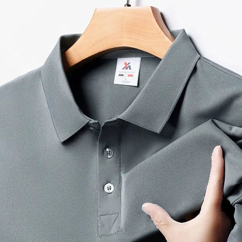 Men's grey solid polo shirt by Simples Market with short sleeves and button placket
