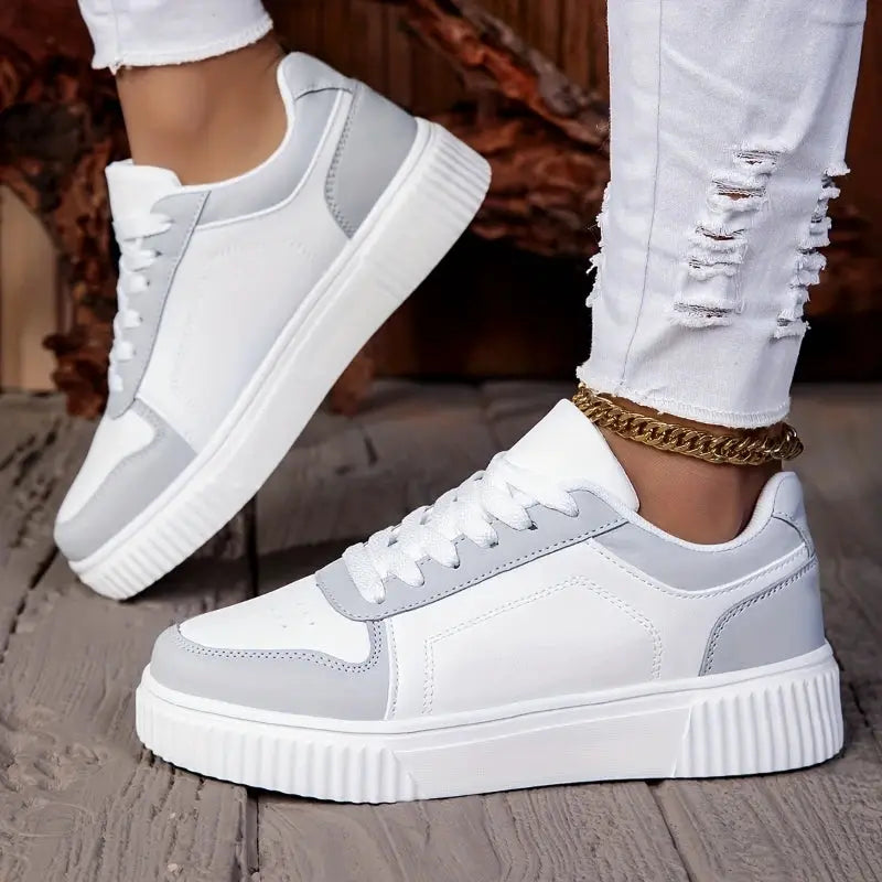 MAEDEF casual lace-up sneakers by Simples Market, white and gray, lightweight non-slip unisex shoes