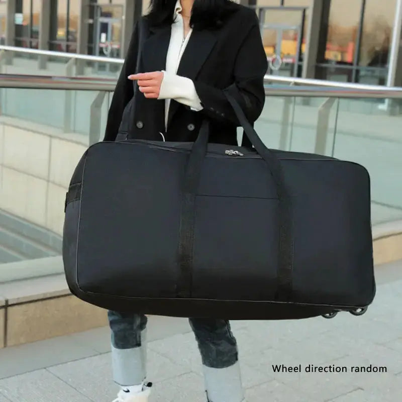 Foldable wheel luggage bag by Simples Market, black carry-on with wheels, expandable, large capacity