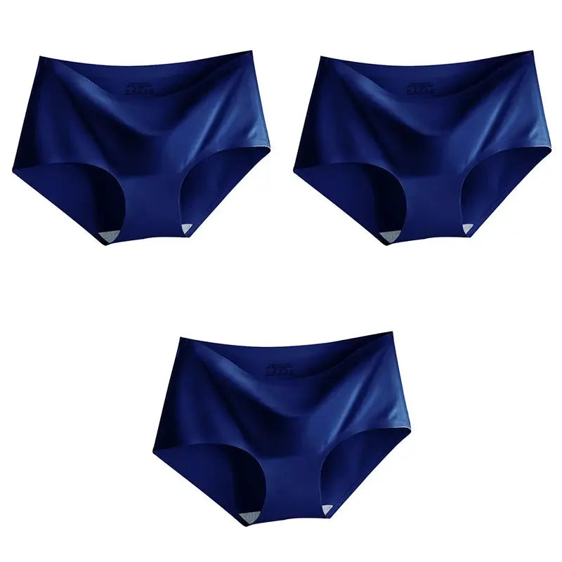AOTOLK 3Pcs XXL seamless women's mid-waist panties set in blue ice-silk breathable underwear
