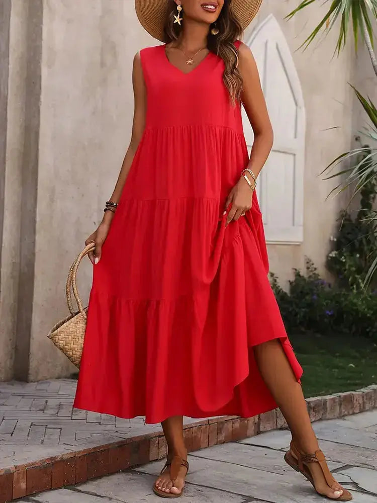 Elegant Summer Dress For Women Loose A Line Midi With V Neck Casual Sophistication In Yellow And Black