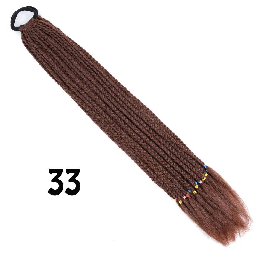 Simples Market synthetic gradient braided ponytail extension, 24 inch brown with rainbow tones and end beads