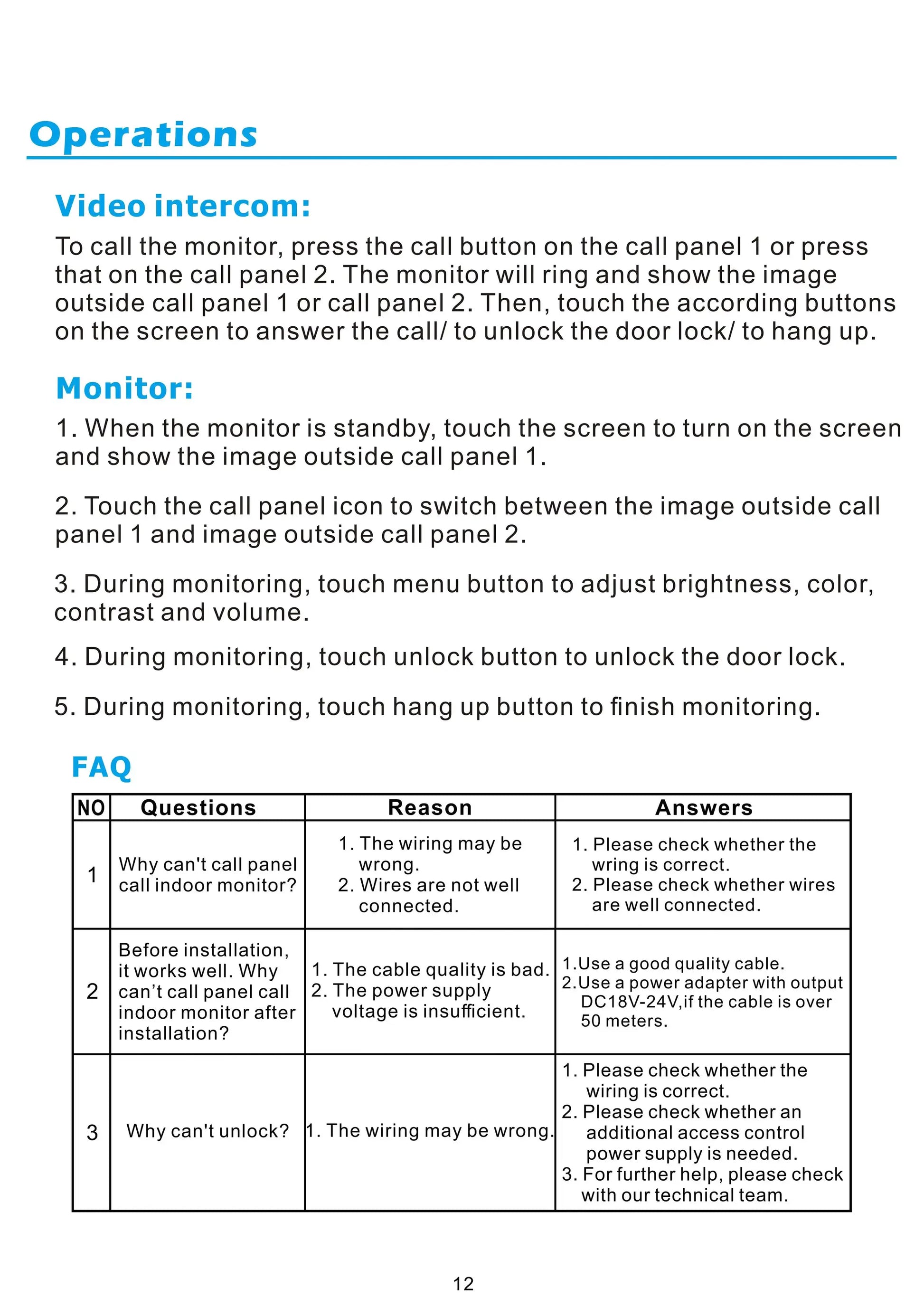 7inch indoor monitor video intercom system by Simples Market; manual page with operations and FAQ.