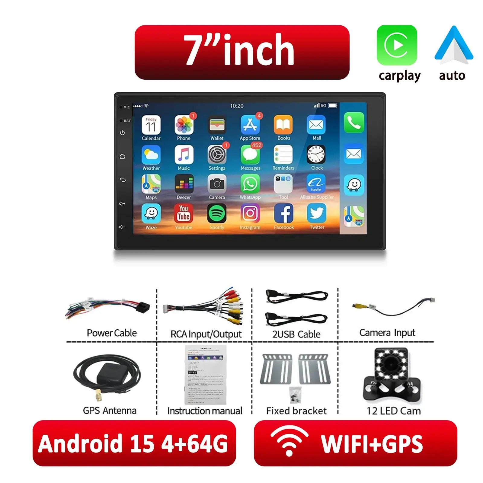 Android car stereo, 7-inch touchscreen, CarPlay and Android Auto, GPS navigator