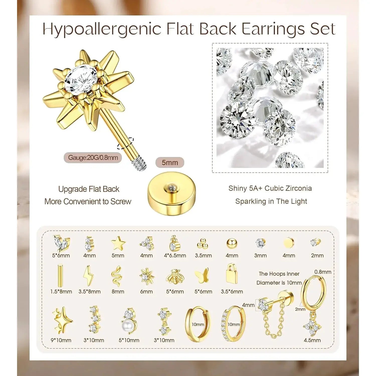 Bobisty 1pc Surgical Stainless Steel Earrings Dainty Flat Back Stud Hoop Cartilage For Sensitive Ears Women