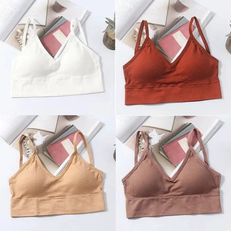 Kit of 4 women's seamless cotton padded bras in white, red, beige and brown from Simples Market