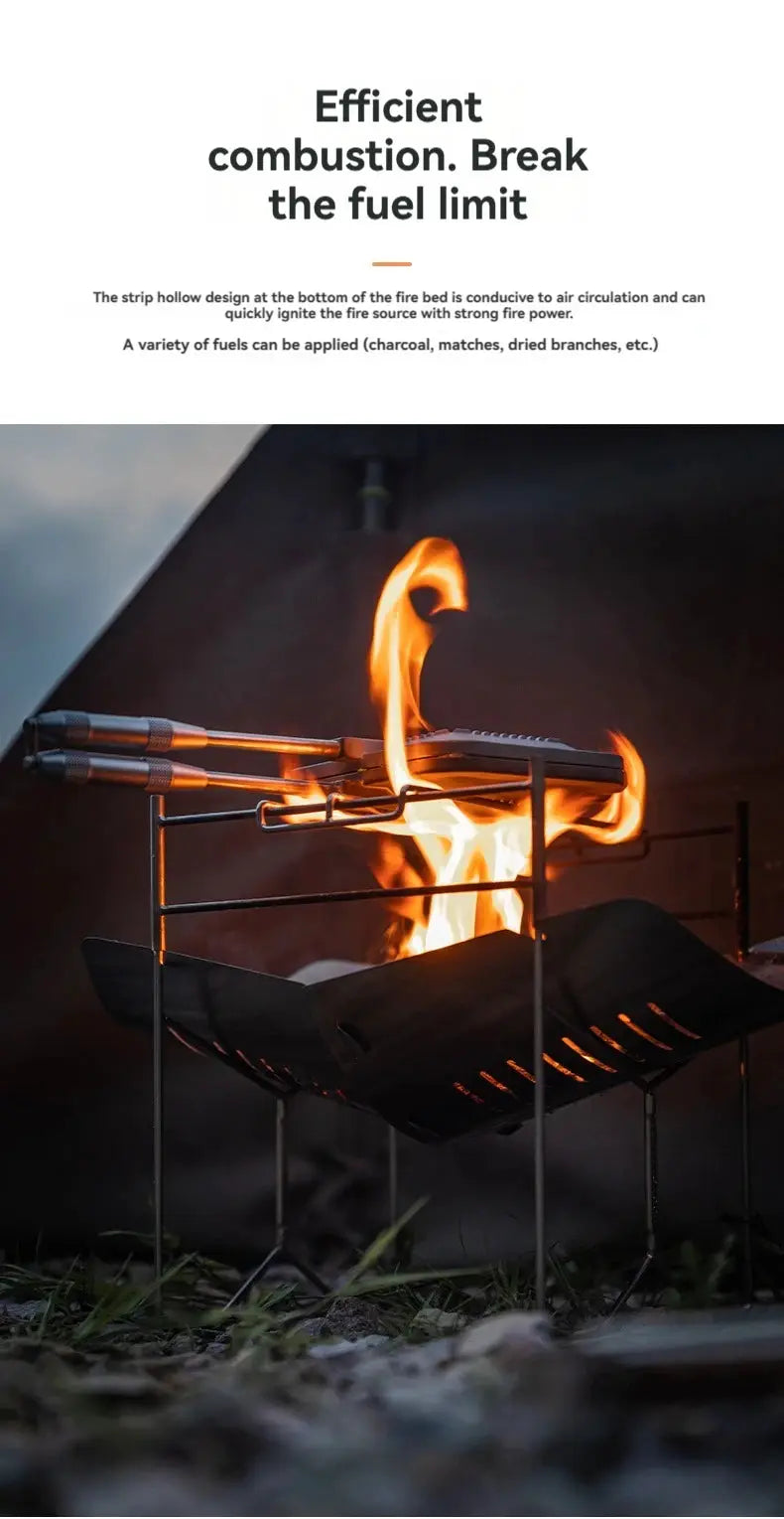 CampingMoon SOLO-A4 stainless steel portable folding BBQ grill for camping; compact foldable outdoor cooking tool