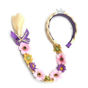 Simples Market purple princess wig headband with crown and long flower-embellished braid, two-piece set for girls