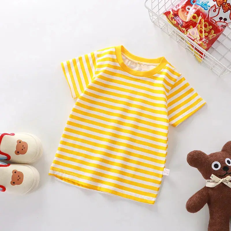 100 Percent Cotton Striped T Shirt For Kids 4 To 6 Years Red Tee Boys And Girls Wholesale Tops Childrens Clothing 2026